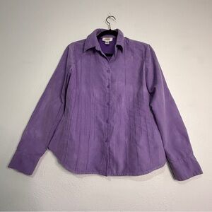 Talbot’s Purple Brushed Velour Button-Up, Pleated Blouse. Sz M.